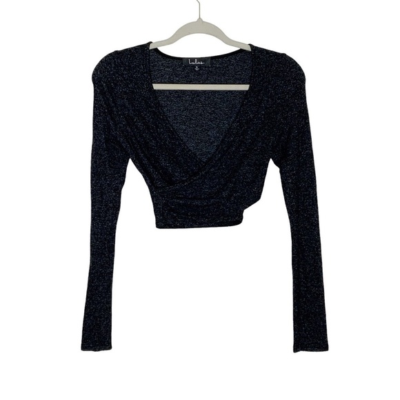 Lulus marled grey cropped top with surplice neckline and gathered side. Size S - Picture 1 of 6
